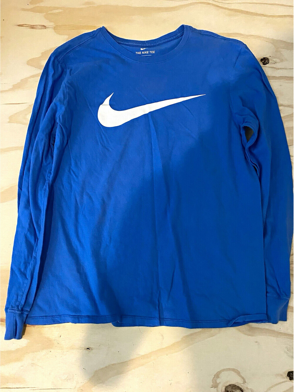 Nike The Nike Tee Men's L Long Sleeve Crew Neck Cotton Athletic Fit Blue/White